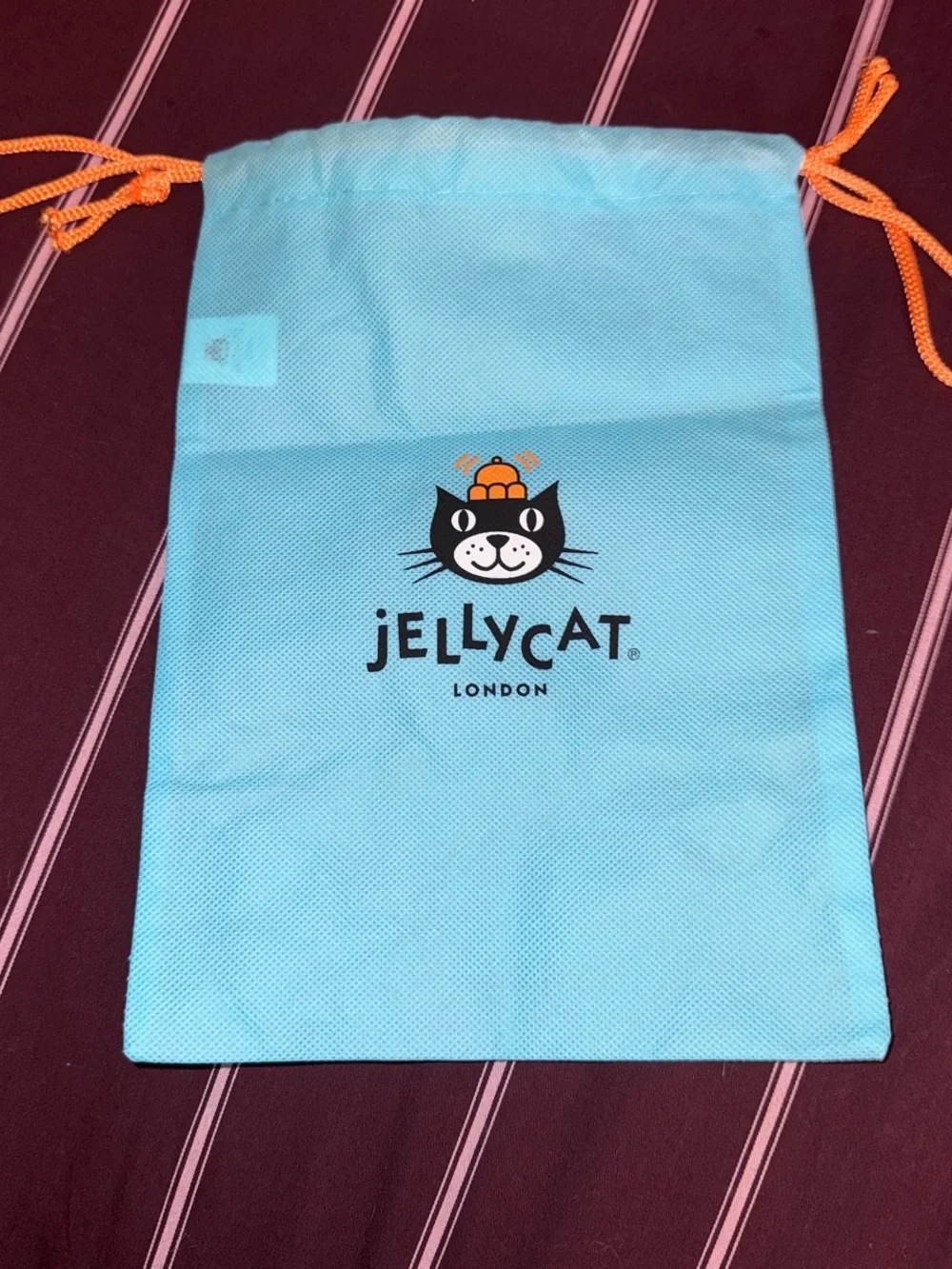 Jellycat Aqua Drawstring Cat Accessory Pouch with Orange Cords/NO jellycat w it!